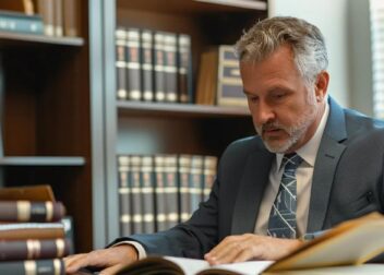 a confident personal injury lawyer in a sleek houston office, surrounded by legal books and framed case successes, passionately explaining upfront costs to a prospective client with focused attentiveness.
