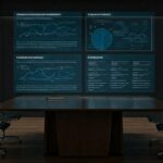 a sleek modern office interior features a polished conference table surrounded by high-backed chairs, with a large digital screen displaying a detailed infographic on personal injury case evaluations, emphasizing professionalism and urgency in a legal consultation setting.