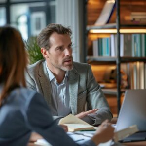 Personal injury attorney consulting with a client in a Houston office, emphasizing local legal expertise