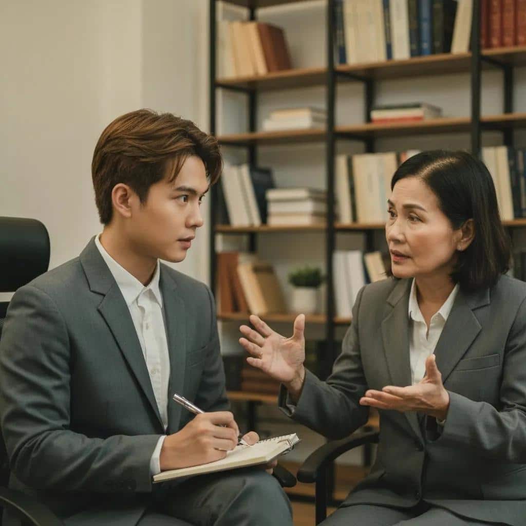 Lawyer and client engaged in a serious discussion, highlighting the importance of communication and trust in legal representation