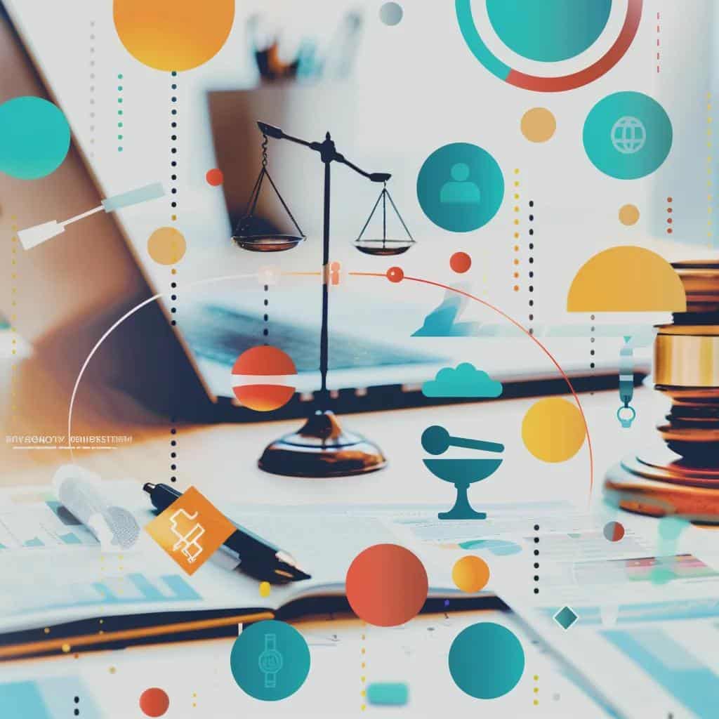 Collage of law firm logos and practice area icons, representing top law firms in Los Angeles