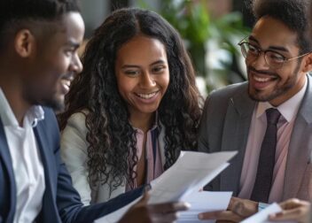 Diverse group consulting with an attorney in a welcoming office, representing affordable legal services in Los Angeles