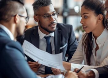 Diverse attorneys collaborating in a modern law office, representing the best law firms in Los Angeles