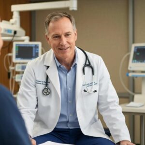 Healthcare professional interacting with a patient in a clinical setting, emphasizing trust and quality care