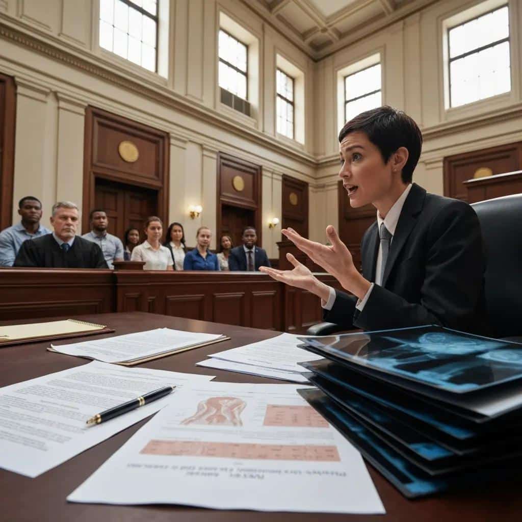 Lawyer presenting a case in court regarding punitive damages in malpractice