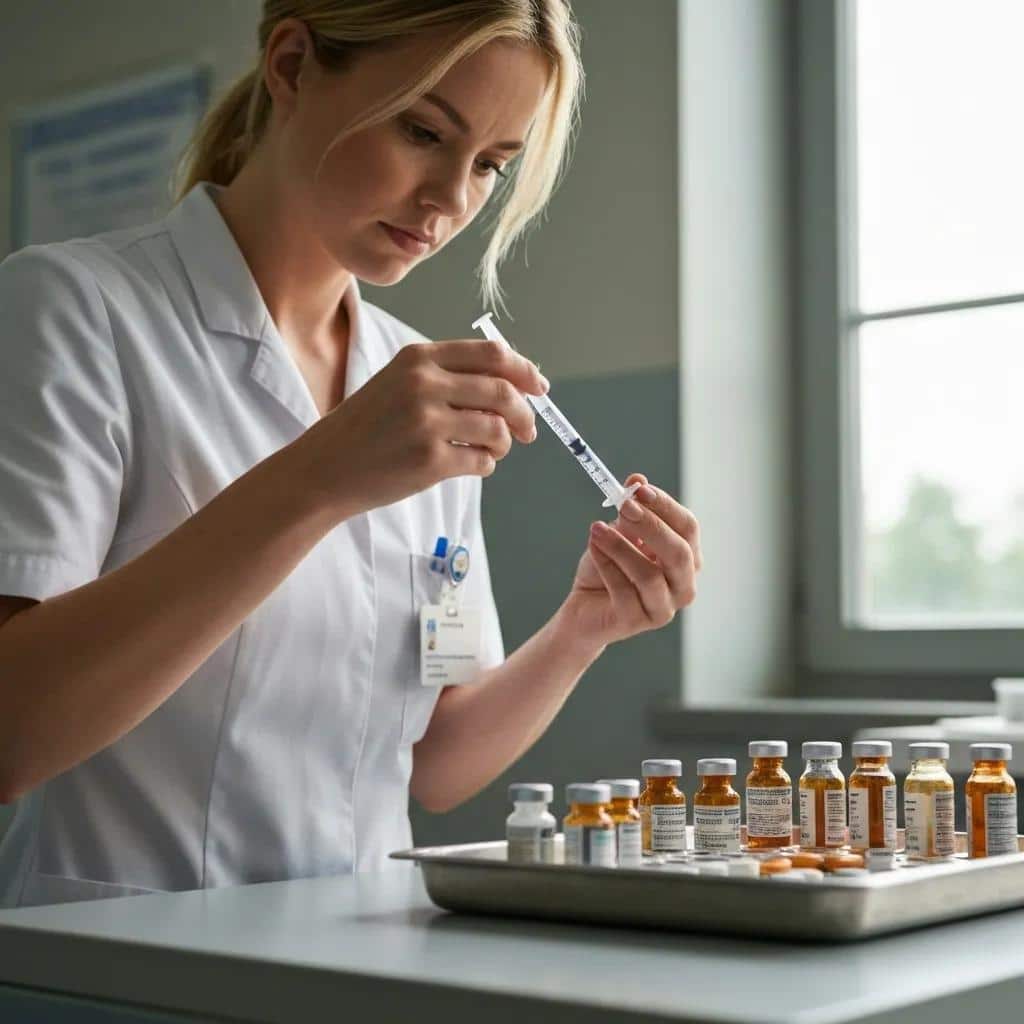 Nurse preparing medication in a hospital, highlighting the critical nature of Medical Malpractice Cases in Los Angeles