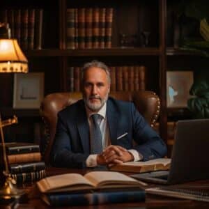 Personal injury lawyer in a professional office setting, showcasing trust and expertise