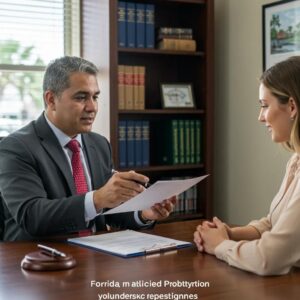 Florida probate lawyer consulting with a client in a professional office setting