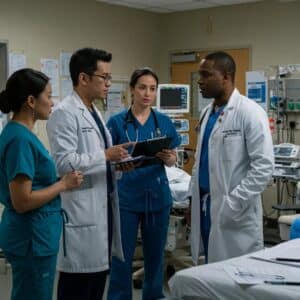 Hospital team discussing patient care in Los Angeles, highlighting medical malpractice awareness